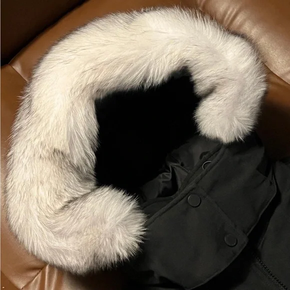 Moose Knuckles Women Black Long Winter Coat with Fur Hood